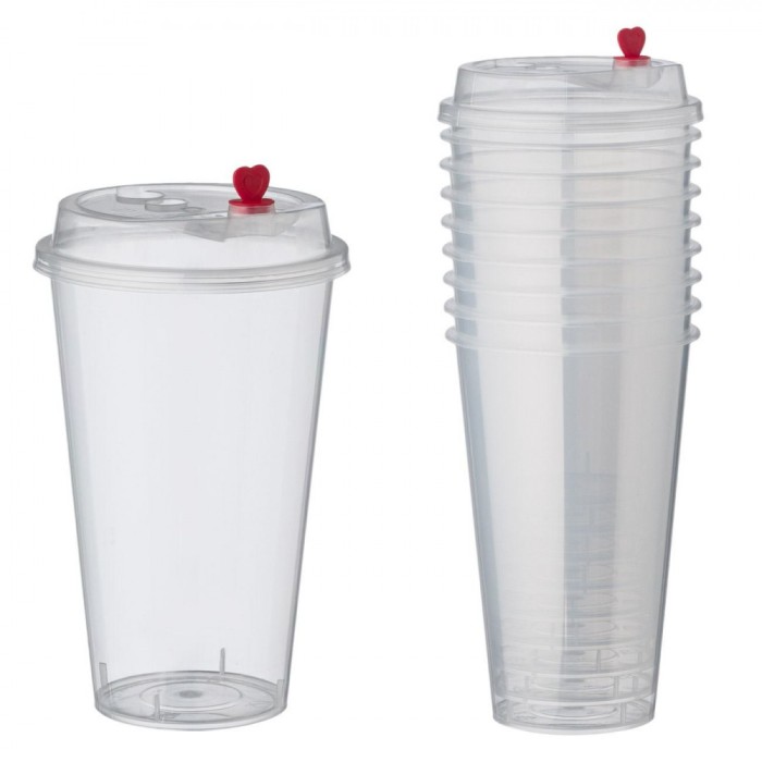 Set Pahare Plastic cu Capac, Capacitate 500ml, Transparent, 10 Bucăți