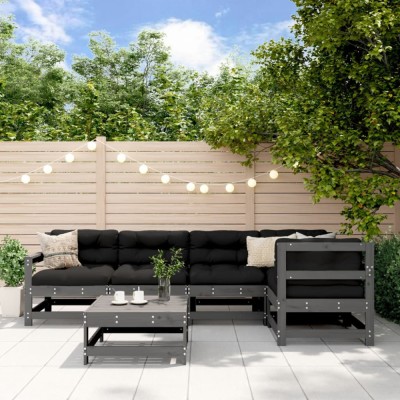 vidaXL Set mobilier relexare de grădină, 6 piese, gri, lemn masiv pin 3186461 foto