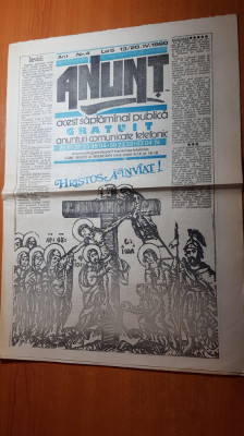 ziarul anunt 20 aprilie 1990-ziar cu anunturi comunicate telefonic foto
