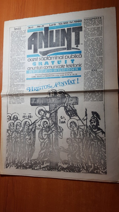 ziarul anunt 20 aprilie 1990-ziar cu anunturi comunicate telefonic