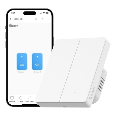 Intrerupator inteligent Sonoff ZBM5-2C-80W ,Zigbee, 2 canale, 10A foto