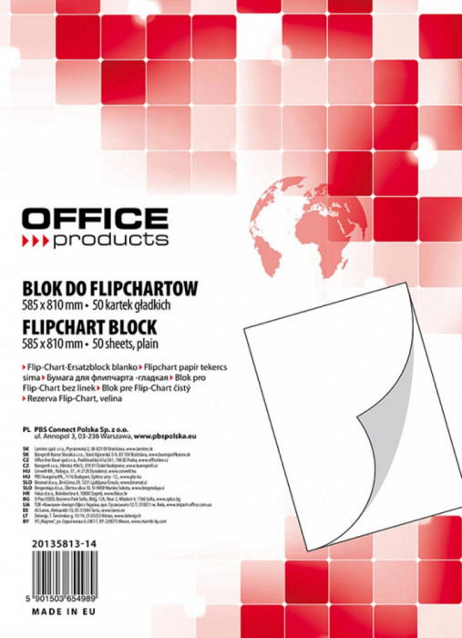 Rezerva H&acirc;rtie Pentru Flipchart, 70g/mp, 58.5x81cm, 50coli/top, Office Products - Velina
