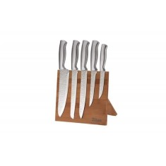 Set 5 cutite otel inoxidabil cu suport bambus, include cutit chef, paine, feliat