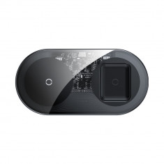 Incarcator Wireless Qi, Baseus Simple 2in1, Smartphones si AirPods 18W, Negru Transparent foto