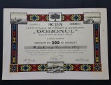 Actiune de 200 lei din 1922 de la banca Goronul din Aiud , titlu , actiuni