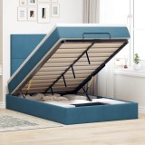 vidaXL Cadru pat otoman cu saltele Albastru &icirc;nchis 120x200cm catifea