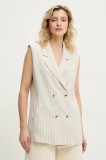 Answear Lab vestă de in culoarea bej, cu doua randuri de nasturi