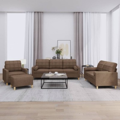 vidaXL Set de canapele cu perne, 4 piese, maro, textil foto