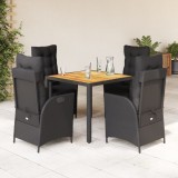 VidaXL Set mobilier de grădină cu perne, 5 piese, negru, poliratan