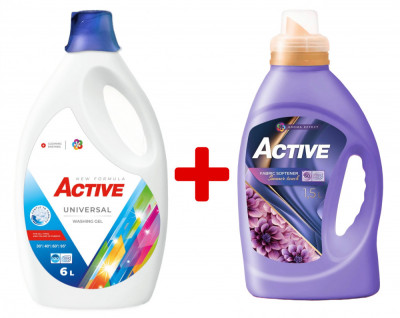 Detergent Universal de rufe lichid Active, 6 litri, 120 spalari + Balsam de rufe Active Summer Touch, 1.5 litri, 60 spalari foto