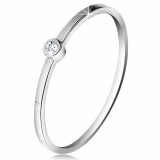 Inel din aur alb 14K - diamant transparent strălucitor &icirc;n montură lucioasă, brațe subțiri - Marime inel: 49
