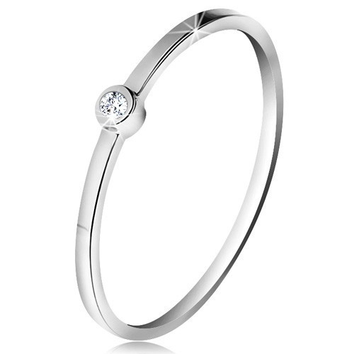 Inel din aur alb 14K - diamant transparent strălucitor &icirc;n montură lucioasă, brațe subțiri - Marime inel: 54