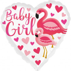 Balon botez Flamingo Baby Girl din folie 43cm foto