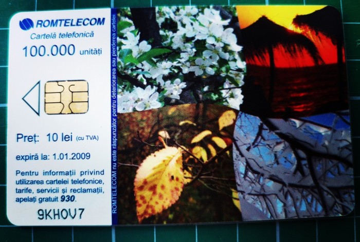 Cartela telefonica Romtelecom 10 lei Anotimpuri vegetatie puzzle 9KHOU7 100.000 unitati expira 01.01.2009 Calendar 2007