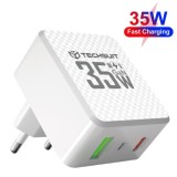 Incarcator Priza GaN, USB, Type-C, 35W - Techsuit (CHPD173) - White