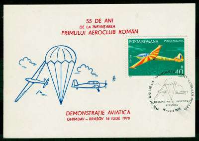 1978 Commemorative Sheet 55 DE ANI DE LA INFIINTAREA PRIMULUI AEROCLUB ROMAN foto