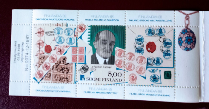 Finlanda 1988 bijuterie,Expoziție, mărci poștale carnet neștampilat