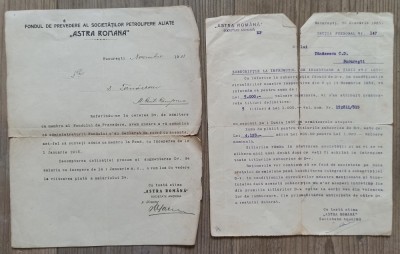 Lot doua documente Fondul de Prevedere al Societatilor Petrolifere Aliate Astra Romana foto