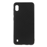 Husa Samsung Galaxy A10, Silicon Negru, Protectie Zgarieturi, Flexibila, Insertii Carbon