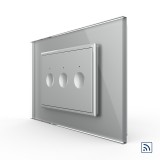 Intrerupator triplu wireless cu touch Livolo, rama din sticla, gri, standard italian