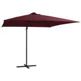 vidaXL Umbrelă &icirc;n consolă de grădină cu LED-uri, roșu bordo 250x250 cm