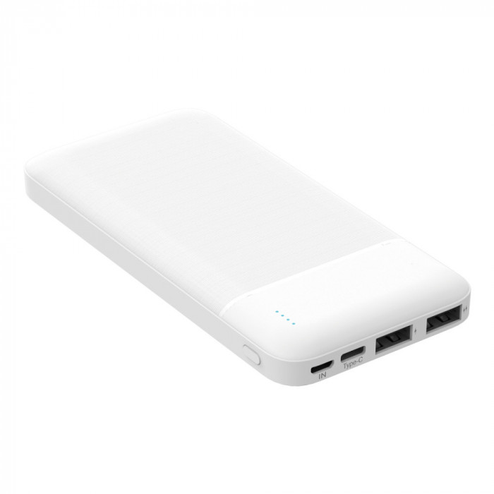 Baterie externa, powerbank Platinet 45721, 10000 mAH li-polimer, 2 x USB, 1 x Type C, 1 x microUSB, LED, alb