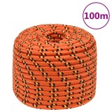VidaXL Fr&acirc;nghie de barcă, portocaliu, 12 mm, 100 m, polipropilenă
