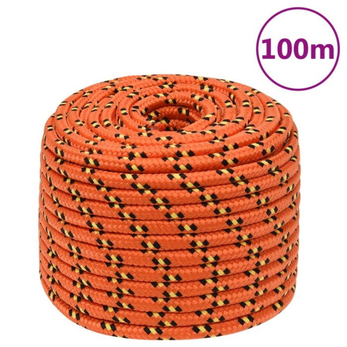 vidaXL Fr&acirc;nghie de barcă, portocaliu, 12 mm, 100 m, polipropilenă