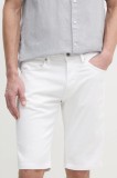 Pepe Jeans pantaloni scurti SLIM GYMDIGO SHORT TRACK barbati, culoarea alb, PM801075TC8