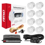 Set senzori parcare auto cu buzzer, 8 senzori albi 12V, fata-spate, AMiO