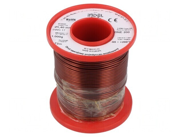 S&acirc;rmă Bobină Emailată 1,4mm 1kg Cu DNE 65-200&deg;C
