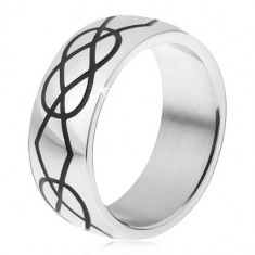 Inel din oțel 316L, caneluri negre sub formă de romburi și lacrimi - Marime inel: 69