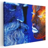 Tablou cuplu machiati cu pudra fluorescenta in lumina neon Tablou canvas pe panza CU RAMA 60x80 cm