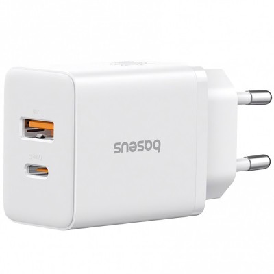 Incarcator Retea Baseus Cube, 30W, 2.4A, 1 x USB-A - 1 x USB-C, Alb P10111404213-00 foto