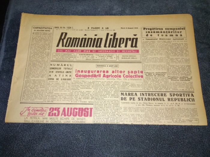 ZIARUL ROMANIA LIBERA 9 AUGUST 1949