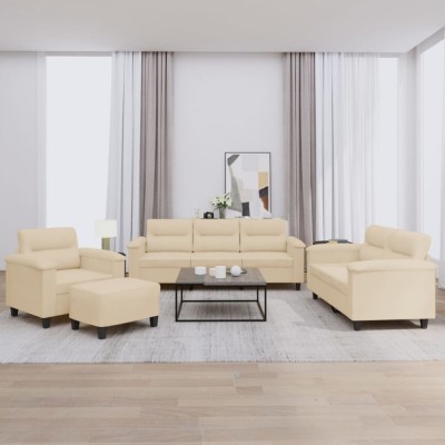 vidaXL Set de canapele cu perne, 4 piese, crem, microfibră 3202300 foto