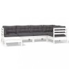 Set mobilier de gradina cu perne, 6 piese, alb, lemn masiv pin