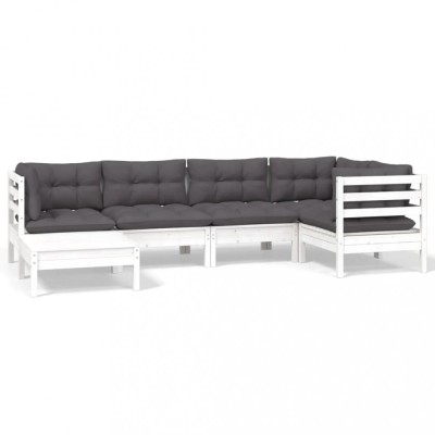 Set mobilier de gradina cu perne, 6 piese, alb, lemn masiv pin foto