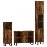 Cumpara ieftin Set mobilier de baie, 3 piese, stejar fumuriu, lemn prelucrat