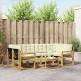 vidaXL Set Canapele Exterior Lemn Acacia Alb Crem 7 Piese Pernă Gradină Terasa