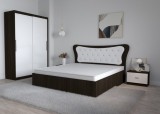 Dormitor Dante Magia Alb cu Pat Matrimonial 160 cm x 200 cm Dulap usi Glisante fara Oglinda 150 cm x 200 cm si Noptiere