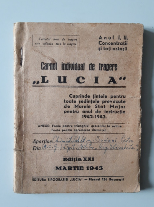 carte veche carnet individual de tragere lucia