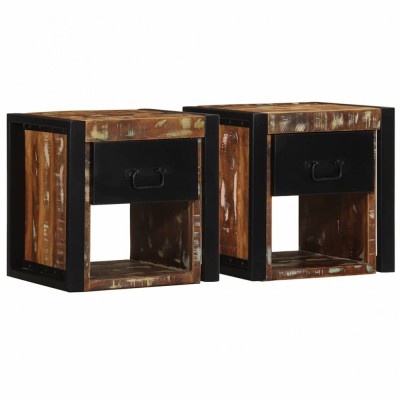 Gossi noptiere 2 buc multicolore 40x35x40 cm lemn masiv recuperat foto