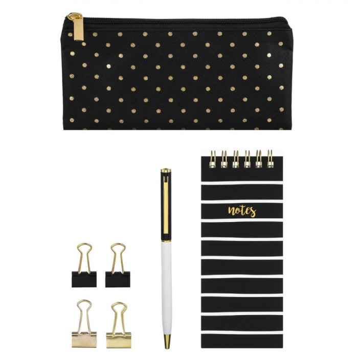 Set Papetărie, Time Lapse, 7 Bucăți, Culoare Multicolor, Negru/Auriu/Alb