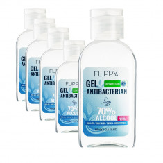 Set 5 X Gel dezinfectant pentru maini cu 70 % alcool Flippy cu efect antibacterian si virucid, 60 ml foto