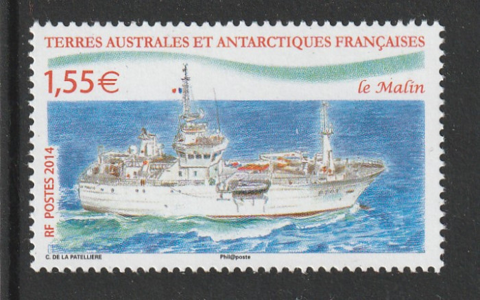 Taaf 2014-Transport , Nava de protectia oceanelor &quot;La Malin&quot;,dantelat,MNH,Mi.812