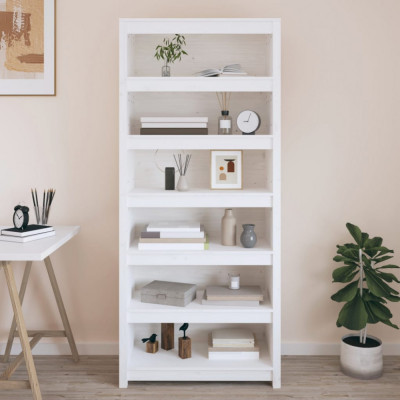 Gossi biblioteca, alb, 80x35x183 cm, lemn masiv de pin foto