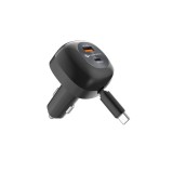 Incarcator Auto Forcell F-Energy Alu 75W cu Cablu USB-C Retractabil, USB-C, USB-A, PD, QC 4.0, SFC 2.0, Negru