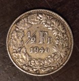 Moneda Elvetia - 1/2 Franc 1940 - Argint