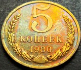 Cumpara ieftin Moneda 5 COPEICI - URSS (RUSIA), anul 1980 * cod 4705 = A.UNC - patina CAMEO, Europa